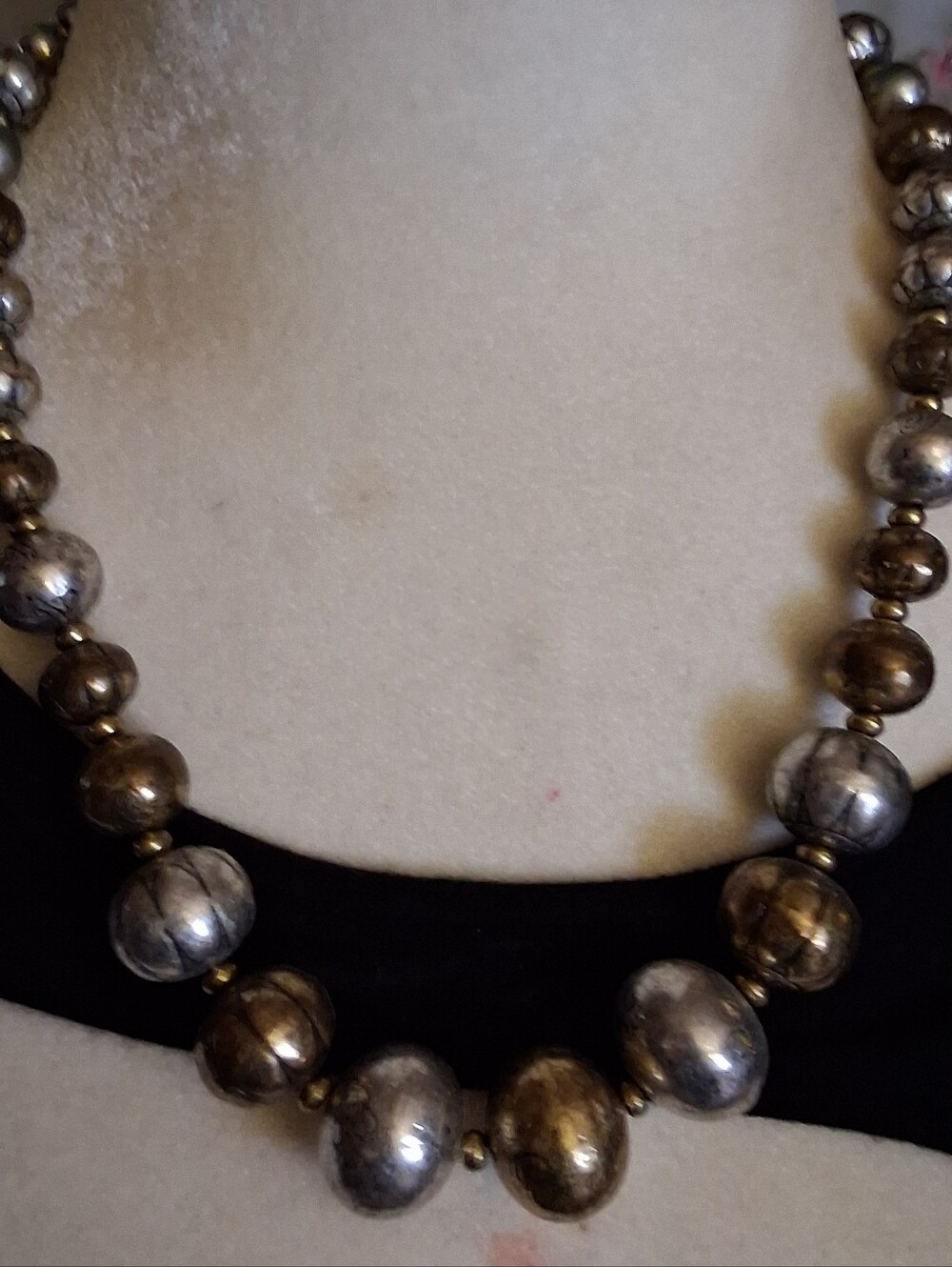 Statement Metallic Beaded Necklace - Silver and Gold Finish